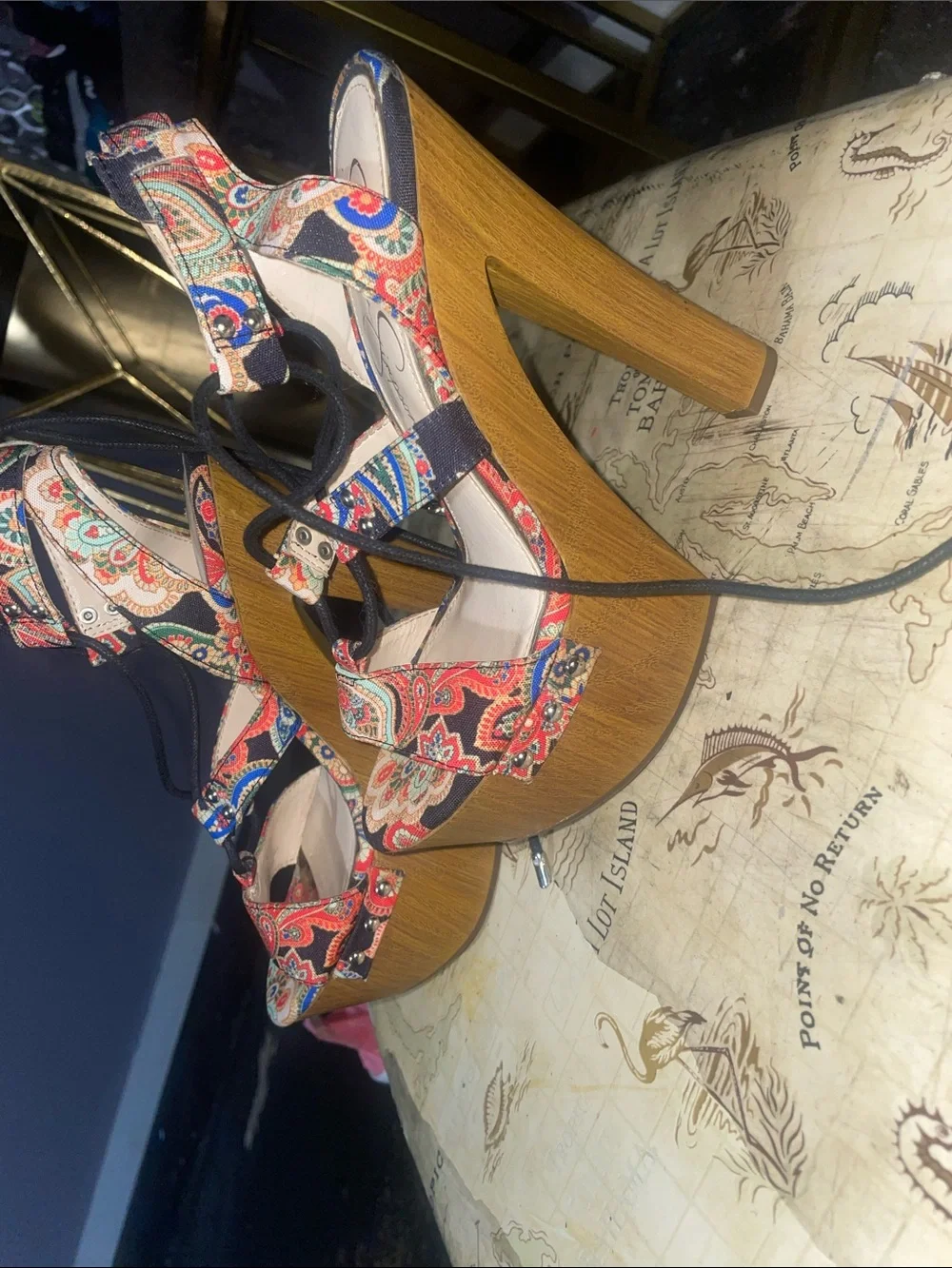 Jessica Simpson Red Multicolor Paisley Platform Sandals